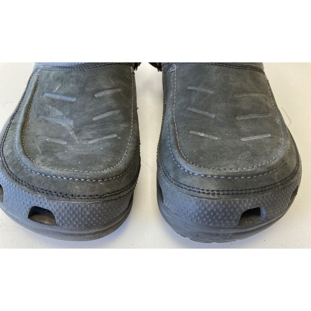 Crocs Yukon Mesa Clogs Black Leather Slingback Cut Out Split Toe Mens Sz 14 - Picture 3 of 8